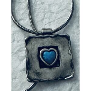 Shablool Beautiful Didae Israel Blue Opal Heart Sterling Silver Pendant Necklace